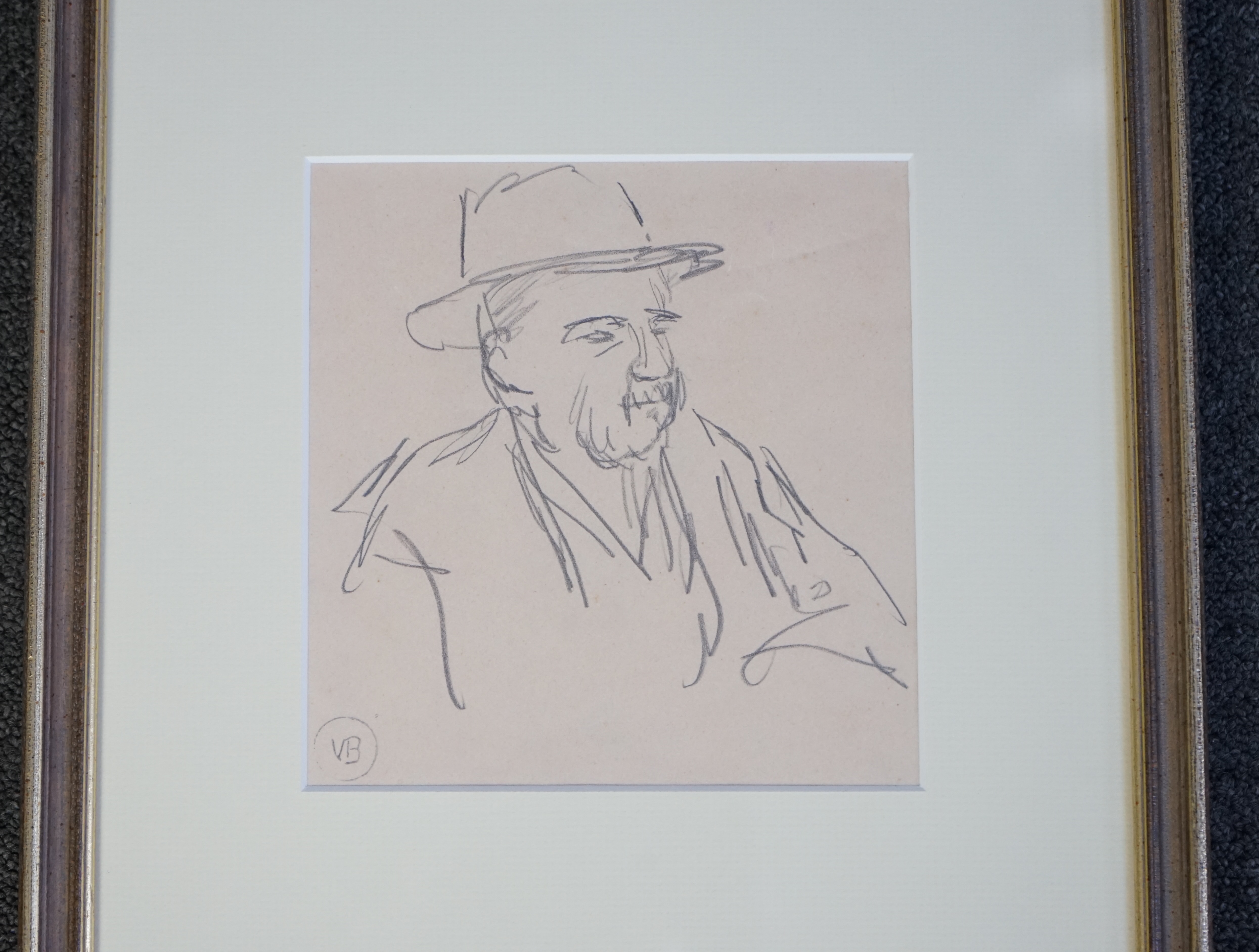 Vanessa Bell (English, 1879-1961), 'Man in a hat', Café drawing Paris 1920's, pencil on paper, 18 x 17cm